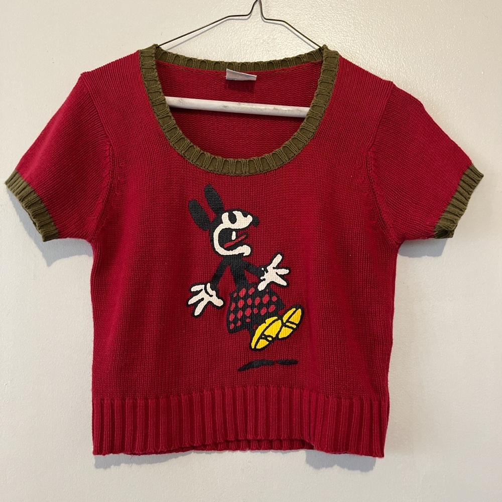 Vintage 80s Hysteric Glamour Red & Green Mickie Mouse Knit Top